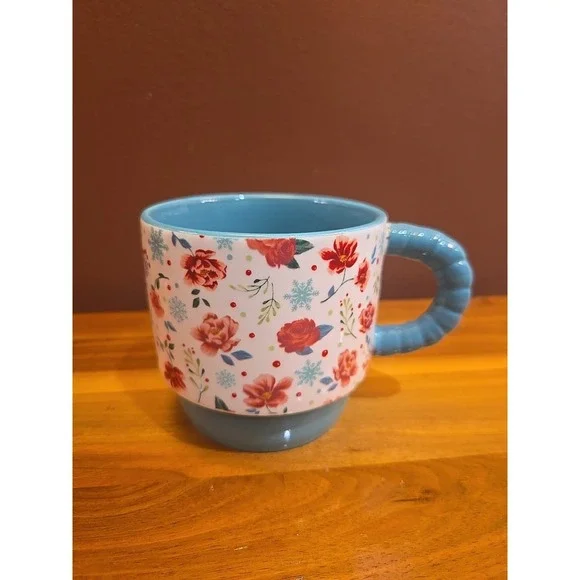 Pioneer Woman Merry Meadow 5-Piece 12.5oz Stoneware Stacking Mugs w/ Gold Rack - Picture 3 of 10